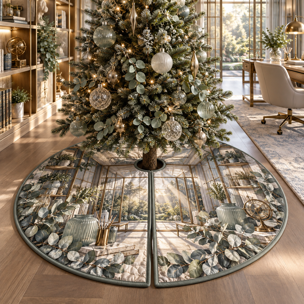 One tree skirt with an original Eucalyptus Daybreak Gridwork Studio and deep home-office illusion.