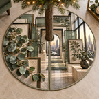 One tree skirt with an original Eucalyptus Prismframe Loft Salon and deep apartment-gallery illusion.