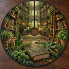 One tree skirt with an original Herb Garden Lanternleaf Library and deep reading-nook illusion.
