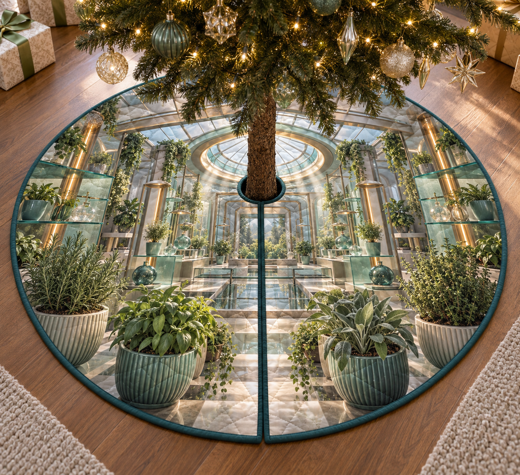 One tree skirt with an original Herb Garden Vertex Glasswork Studio and deep professional botanical-studio illusion.