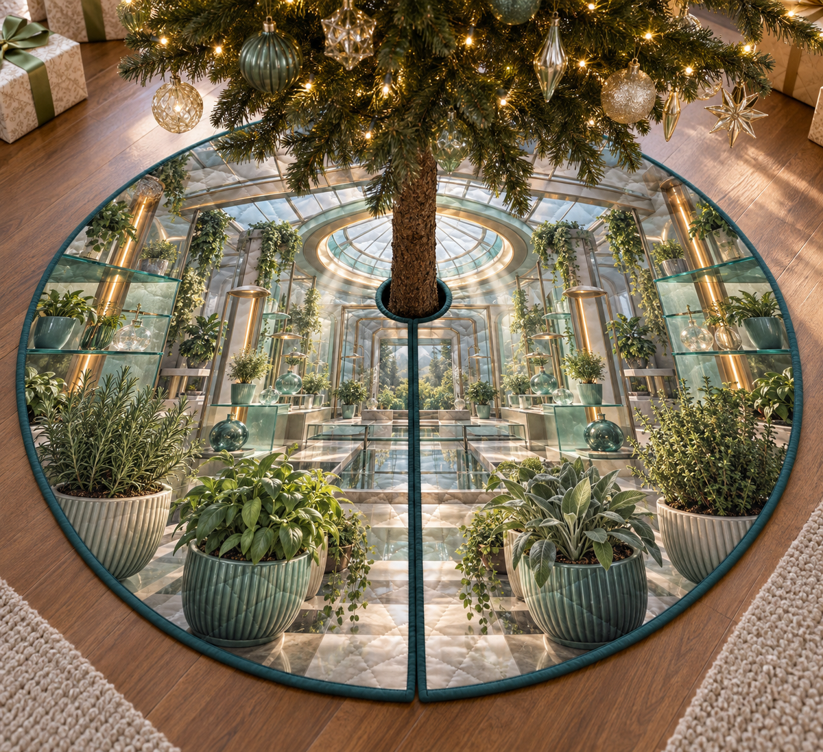 One tree skirt with an original Herb Garden Vertex Glasswork Studio and deep professional botanical-studio illusion.