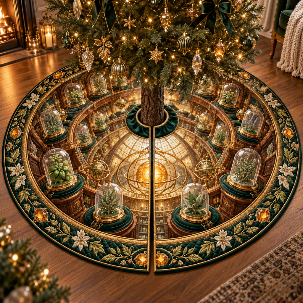 One tree skirt with an original Herb Garden Aureate Herbarium Vault and maximum-depth printed illusion.