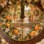 One tree skirt with an original Citrus Blossom Keylight Welcome Courtyard and maximum-depth printed illusion.