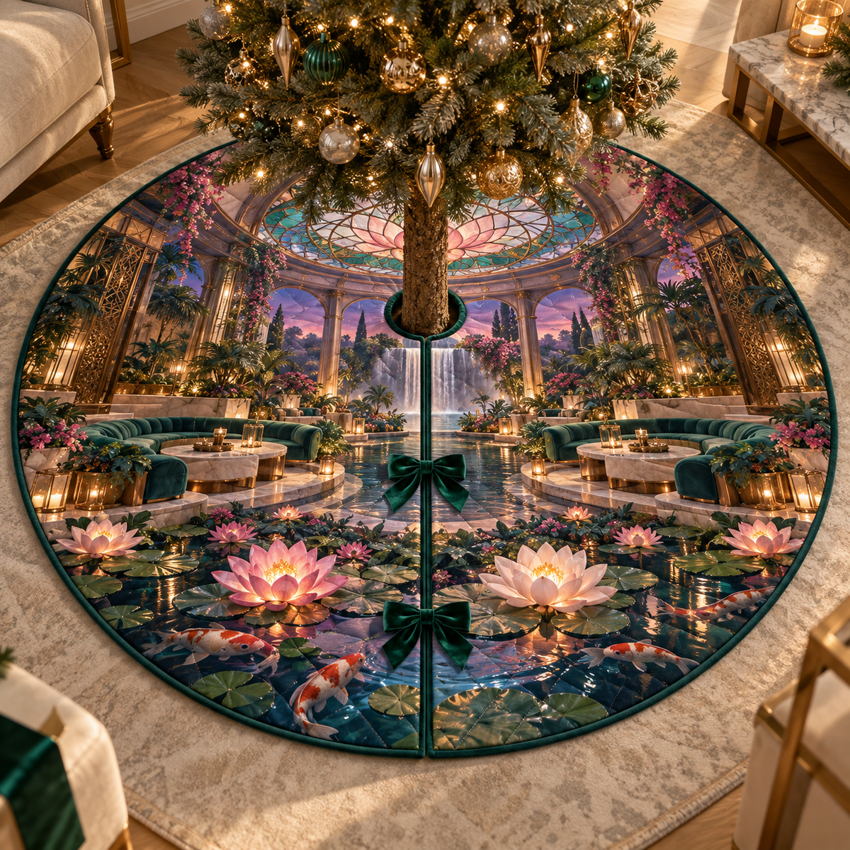 One tree skirt with an original Water Lily Lustralight Atrium Salon and maximum-depth printed illusion.