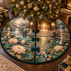 One tree skirt with an original Water Lily Hearthglass Welcome Pavilion and maximum-depth printed illusion.