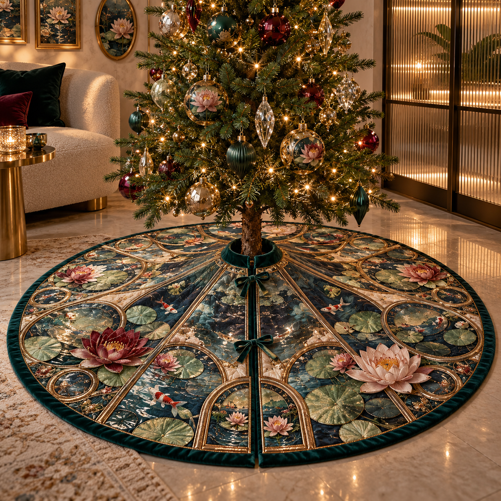 One tree skirt with an original Water Lily Prism Salon Gallery and maximum-depth printed illusion.