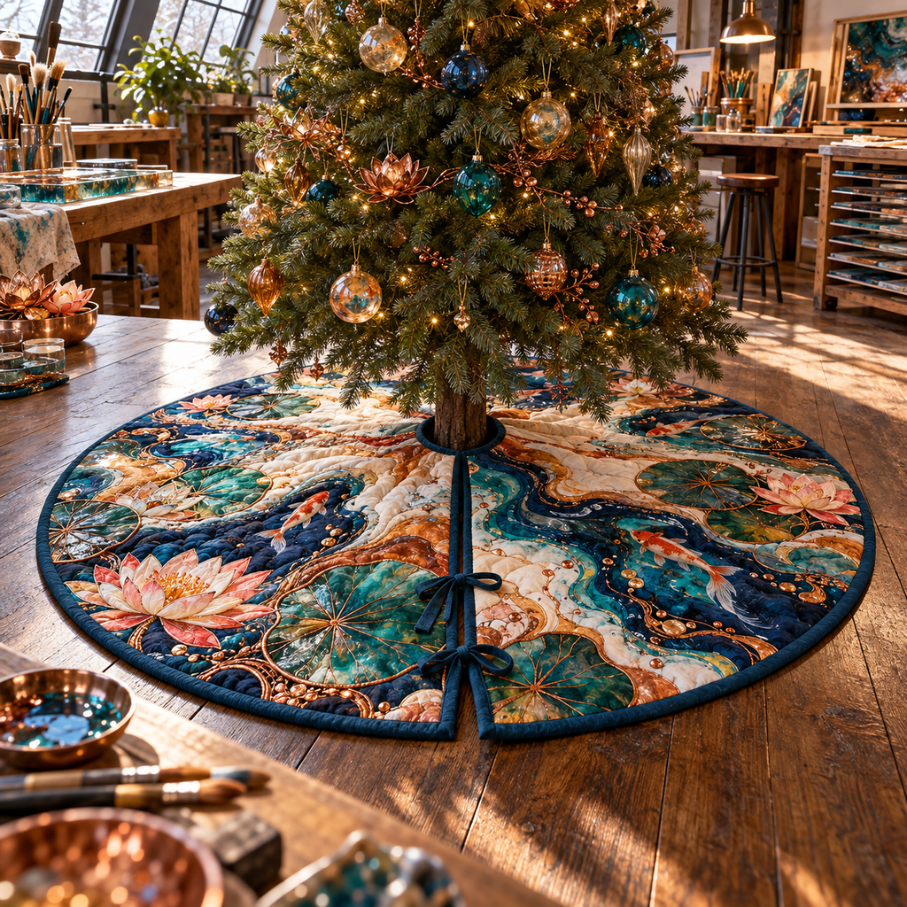 One tree skirt with an original Water Lily Resinmaker Atelier and maximum-depth printed illusion.