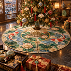 One tree skirt with an original Koi Lotus Gracious Pavilion and maximum-depth printed illusion.
