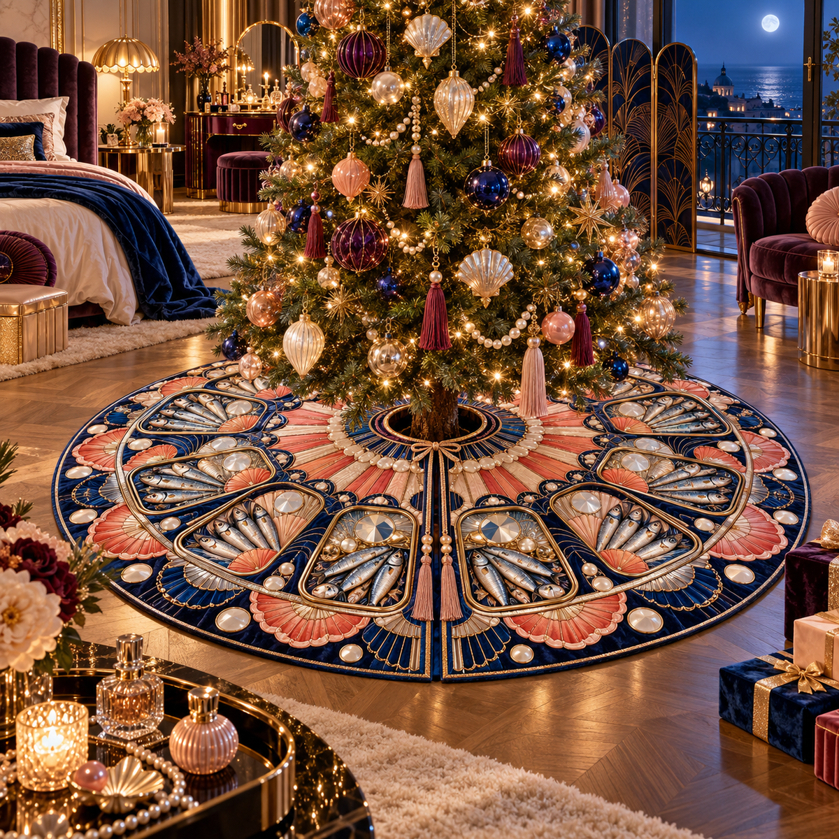 One tree skirt with an original Sardine Nocturne Deco Cabinet and maximum-depth printed illusion.