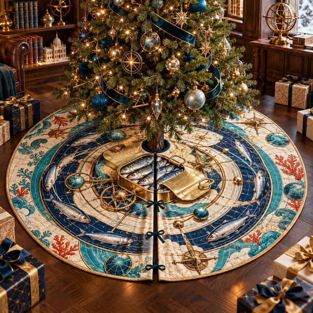 One tree skirt with an original Sardine Blueprint Observatory and maximum-depth printed illusion.