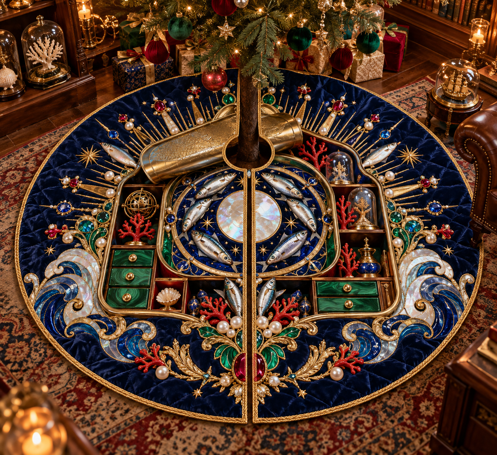 One tree skirt with an original Sardine Birthday Cabinet of Tides and maximum-depth printed illusion.