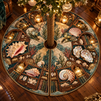 One tree skirt with an original Seashell Cartographer Lantern Library and maximum-depth printed illusion.