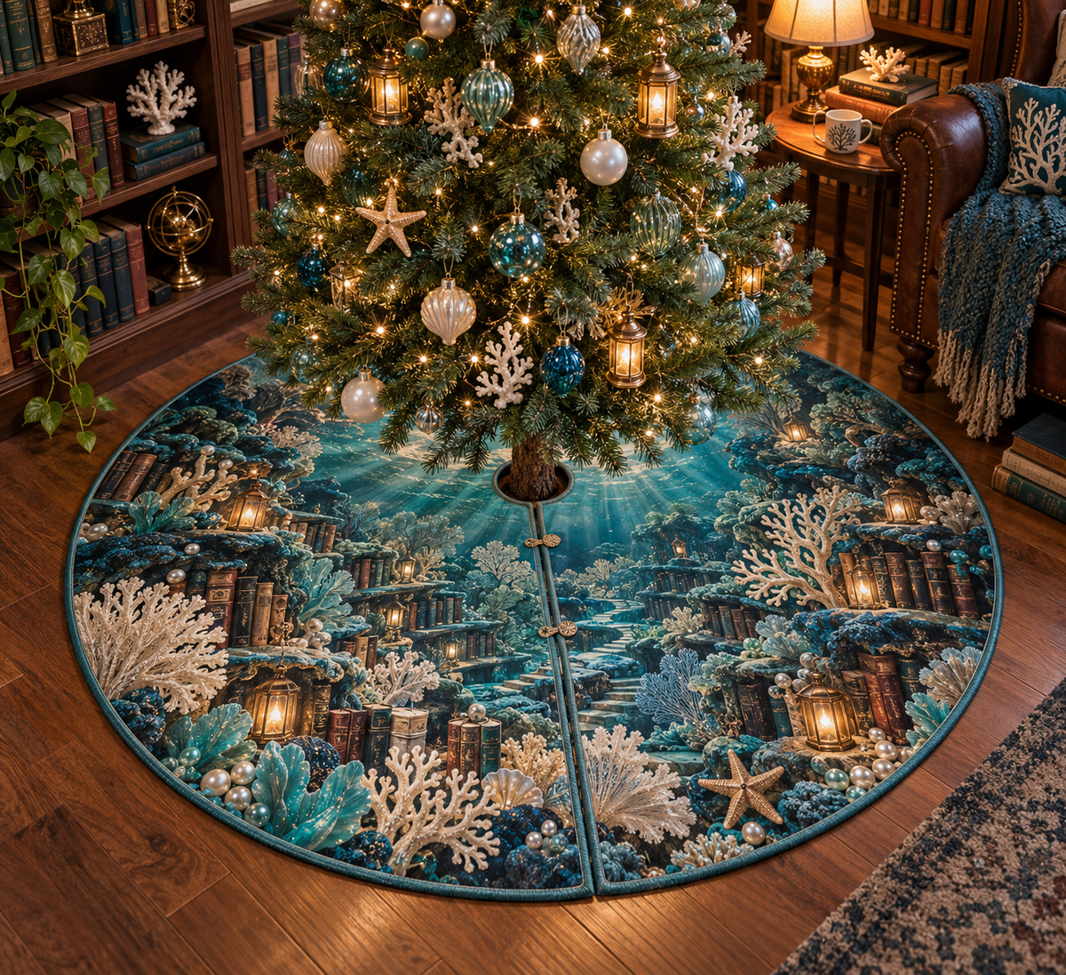 One tree skirt with original Coral Reef Lantern Library and maximum-depth printed illusion.