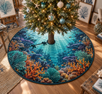 One tree skirt with original Coral Reef Atelier Current optical-depth print.