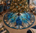 One tree skirt with original Sea Turtle Glass Atrium optical-depth print.