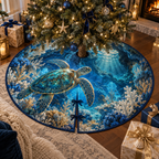 One tree skirt with original Sea Turtle Sapphire Reliquary optical-depth print.