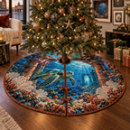 One tree skirt with original Sea Turtle Terracotta Portal optical-depth print.