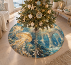 One tree skirt with original Jellyfish Amber Tidehall optical-depth print.