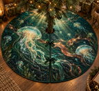 One tree skirt with original Jellyfish Ink Atelier optical-depth print.