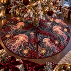 One tree skirt with original Jellyfish Garnet Lantern optical-depth print.