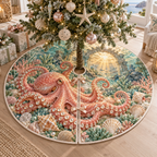 One tree skirt with original Octopus Sunrise Haven optical-depth print.
