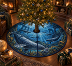 One tree skirt with original Whale Migration Midnight Library optical-depth print.