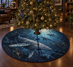 One tree skirt with original Whale Migration Celestial Current optical-depth print.
