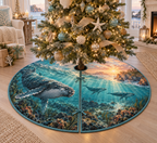 One tree skirt with original Whale Migration Welcome Cove optical-depth print.
