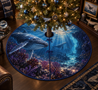 One tree skirt with original Whale Migration Sapphire Reliquary optical-depth print.