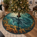 One tree skirt with original Whale Migration Copper Current Gallery optical-depth print.