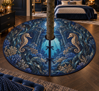 One tree skirt with original Seahorse Moonlit Coral Atrium optical-depth print.
