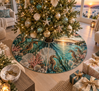 One tree skirt with original Seahorse Amber Harbor Welcome optical-depth print.