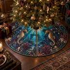One tree skirt with original Seahorse Gilded Abyss Cabinet optical-depth print.