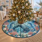 One tree skirt with original Seahorse Sea Glass Gallery optical-depth print.
