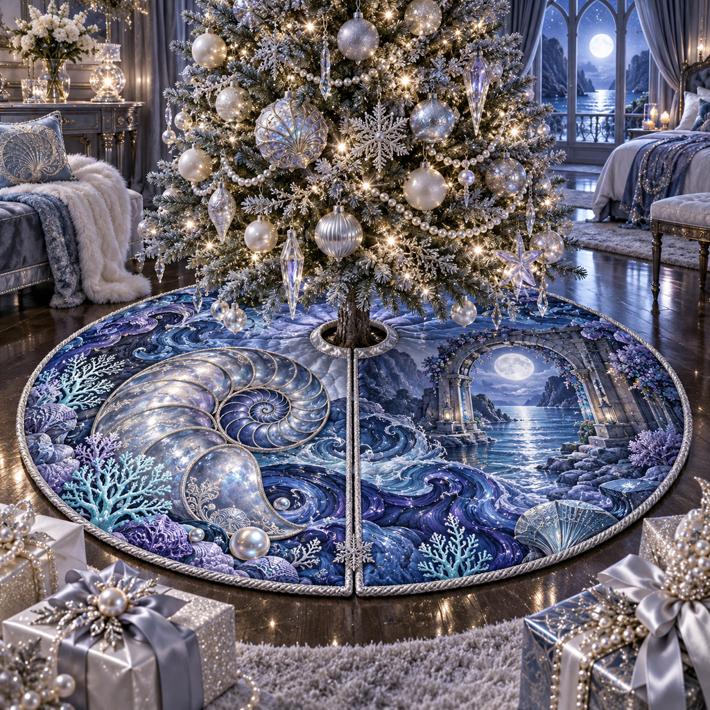 One tree skirt with original Nautilus Moonstone Observatory optical-depth print.