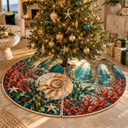 One tree skirt with original Nautilus Coral Atrium optical-depth print.
