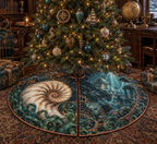 One tree skirt with original Nautilus Cartographer's Study optical-depth print.