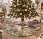 One tree skirt with original Nautilus Sea Glass Welcome optical-depth print.