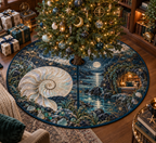 One tree skirt with original Nautilus Moonlit Reading Nook optical-depth print.
