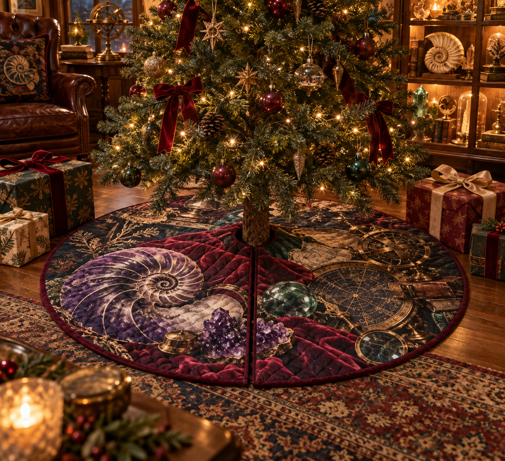 One tree skirt with original Nautilus Curiosity Cabinet optical-depth print.