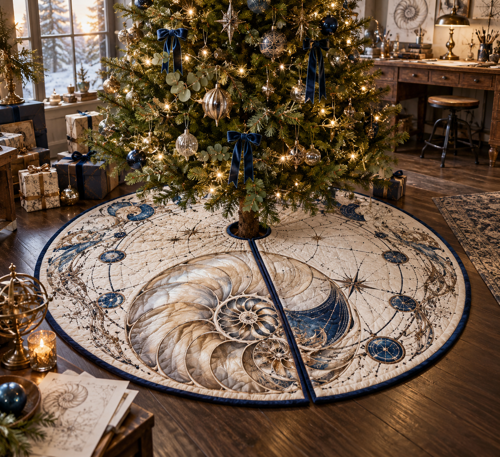 One tree skirt with original Nautilus Atelier Studio optical-depth print.