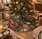 One tree skirt with original Lobster Coral Salon optical-depth print.