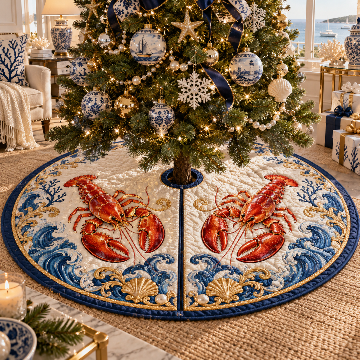One tree skirt with original Lobster Porcelain Gallery optical-depth print.