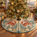 One tree skirt with original Crab Garnet Shoal Birthday optical-depth print.