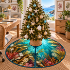 One tree skirt with original seaweed herbarium home office flat printed optical-depth artwork.