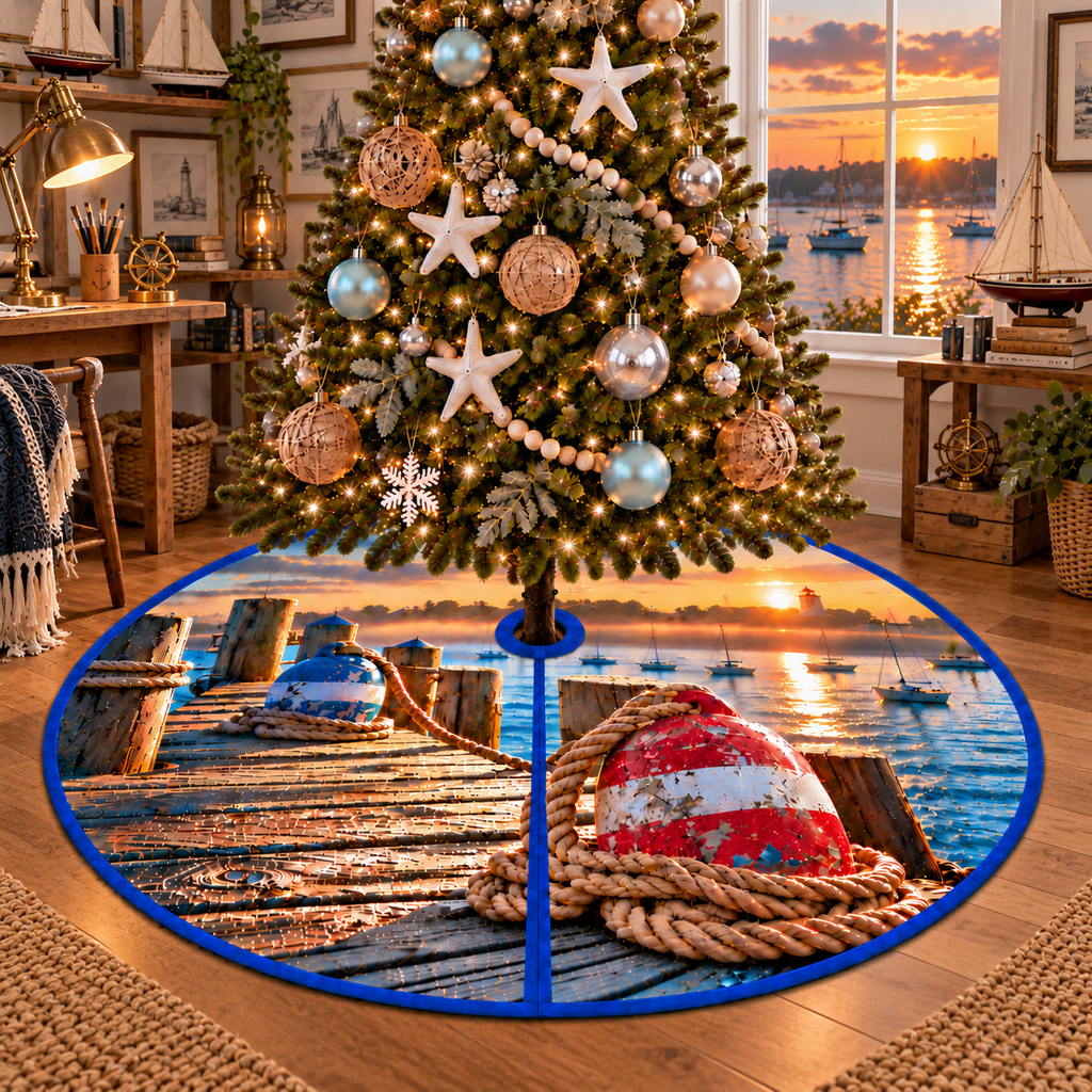 One tree skirt with original buoy and rope hobby studio flat printed optical-depth artwork.