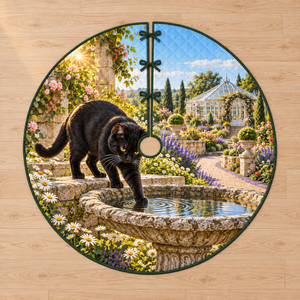 Black Cat Birdbath Ripples Tree Skirt