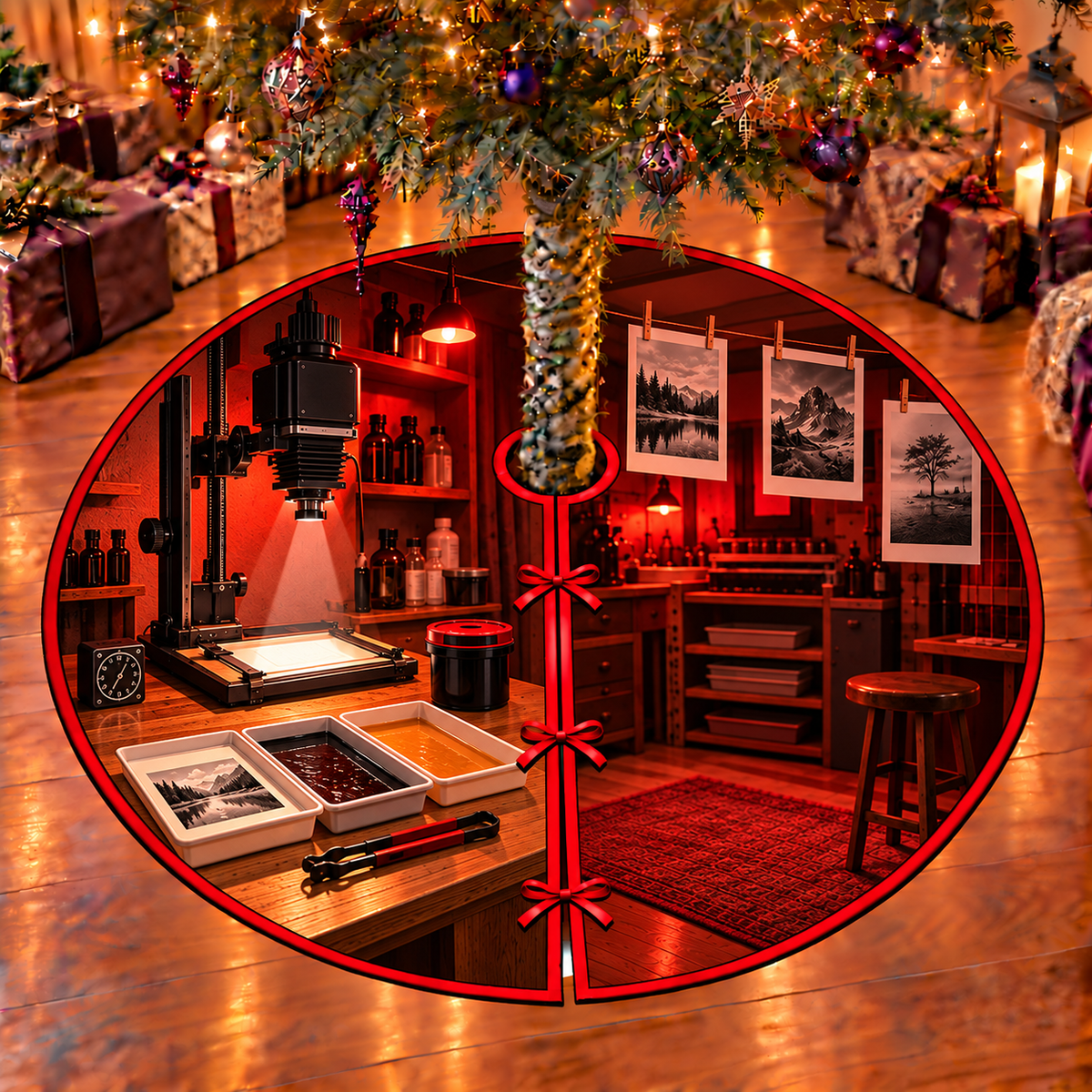 Film Developing Darkroom Studio flat printed tree skirt