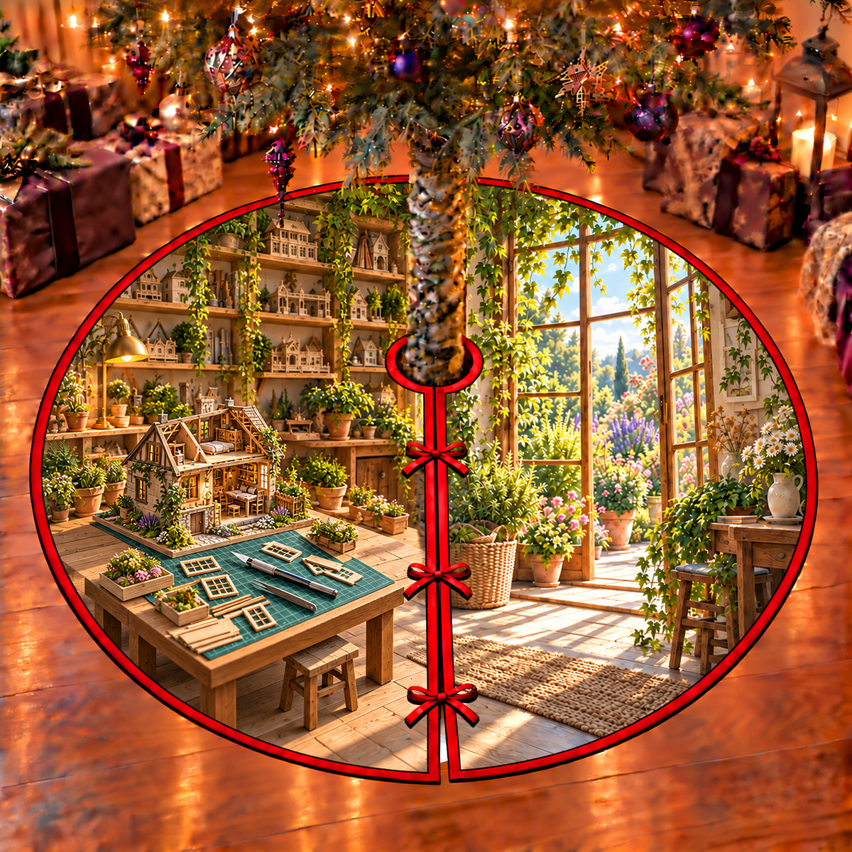 Miniature Cottage Building Studio Tree Skirt printed optical depth