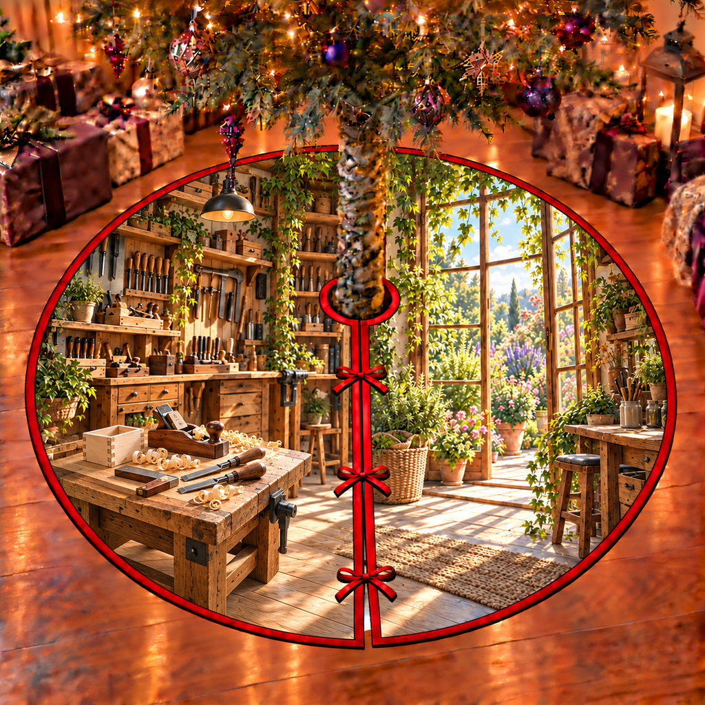 Hand Plane Woodworking Workshop Tree Skirt printed optical depth